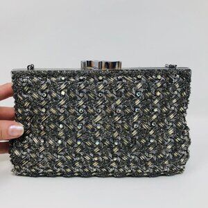 VTG WALBACG Silver Beaded Evening Bag Clutch Hand Made in Hong Kong 1950s